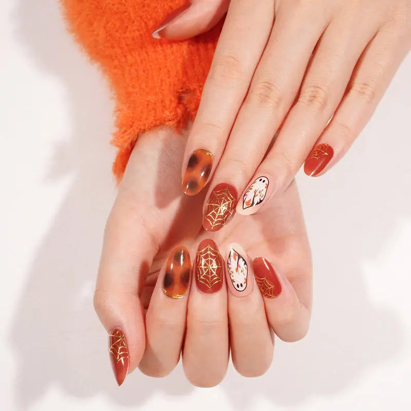 Price Halloween Gold Foil Spider Web Gel Stickers — Semi-Cured Gel Nail Wraps