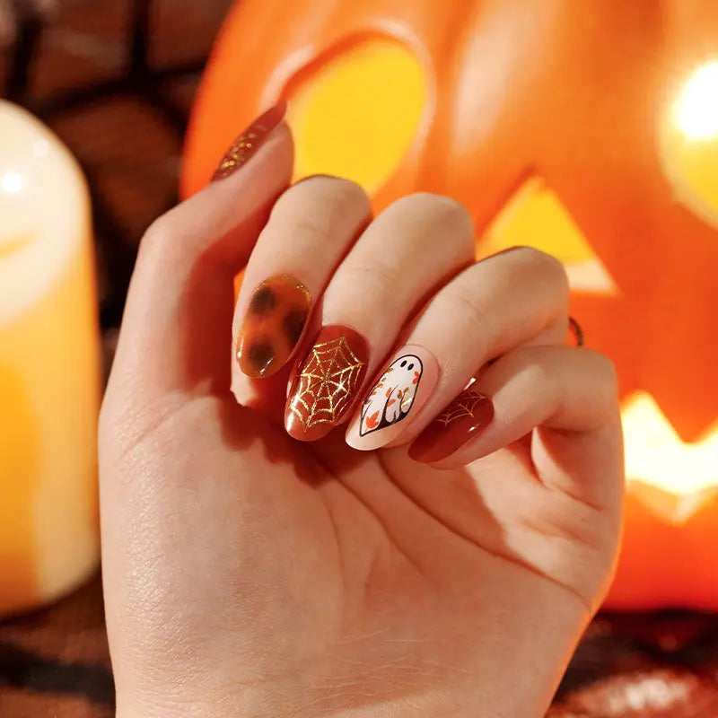 Price Halloween Gold Foil Spider Web Gel Stickers — Semi-Cured Gel Nail Wraps