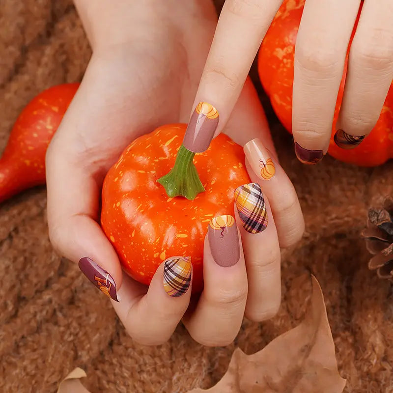Pumpkin Gel Strips Fall Designs — Semi-Cured Gel Nail Wraps