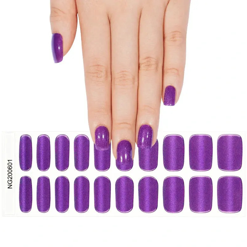 Purple Cat-eye Glitter Gel Stickers — Semi-Cured Gel Nail Wraps