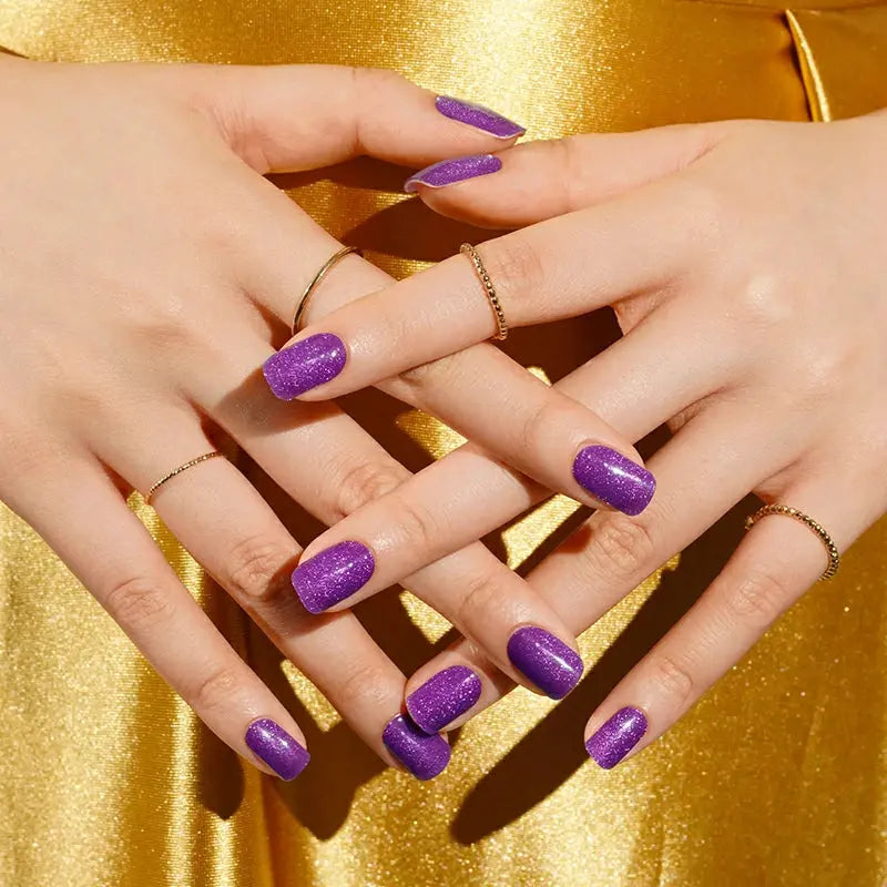 Purple Cat-eye Glitter Gel Stickers — Semi-Cured Gel Nail Wraps