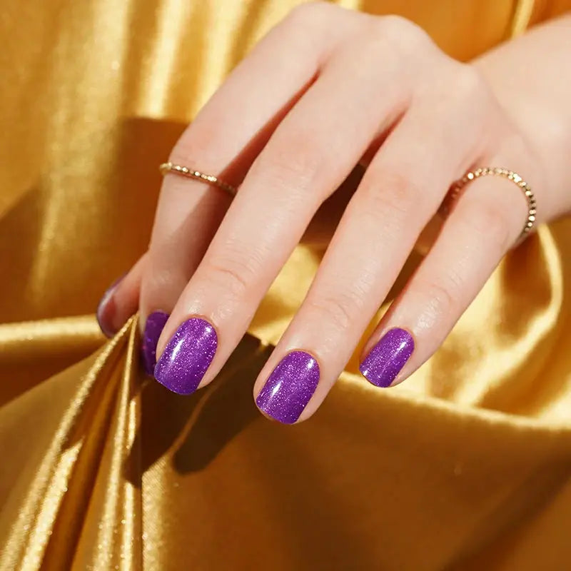 Purple Cat-eye Glitter Gel Stickers — Semi-Cured Gel Nail Wraps