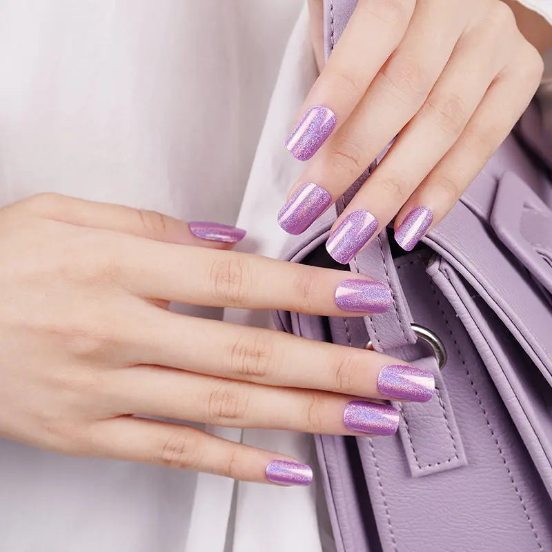 Purple Gel Laser Glitter Mirror Rainbow Glitter Powder Holographic Laser — Semi-Cured Gel Nail Wraps