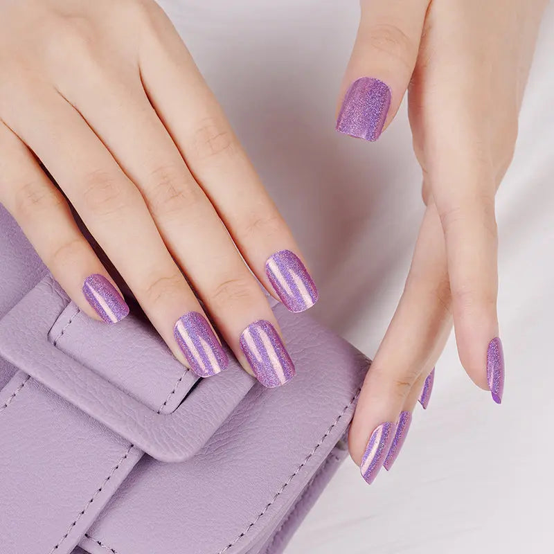 Purple Gel Laser Glitter Mirror Rainbow Glitter Powder Holographic Laser — Semi-Cured Gel Nail Wraps