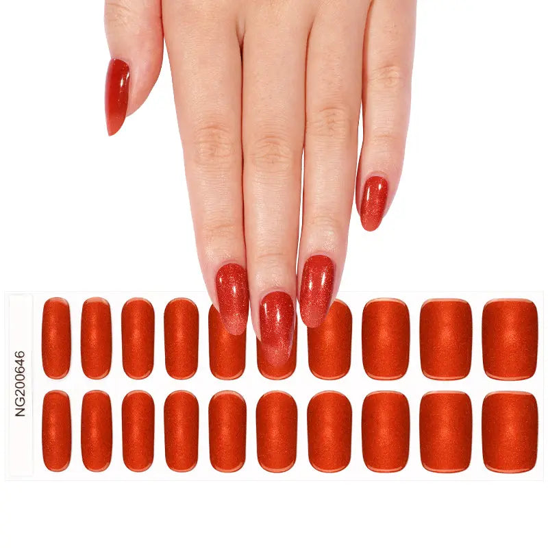Red Cat-eye Glitter Gel Stickers Customizable For Brands — Semi-Cured Gel Nail Wraps