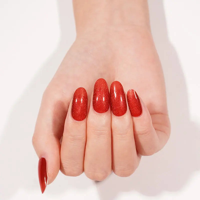 Red Cat-eye Glitter Gel Stickers Customizable For Brands — Semi-Cured Gel Nail Wraps