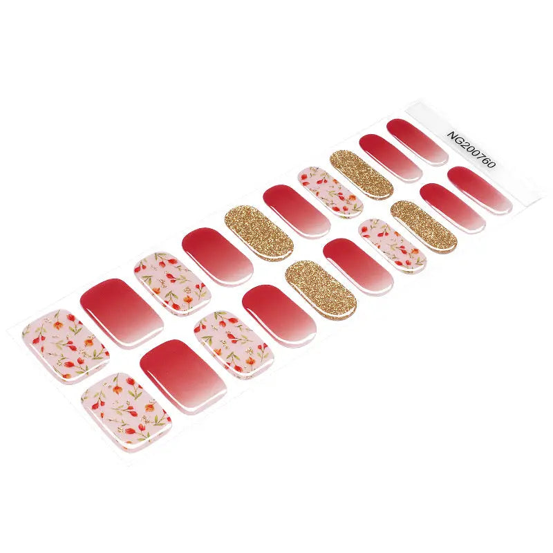 Red Floral Glitter — Semi-Cured Gel Nail Wraps
