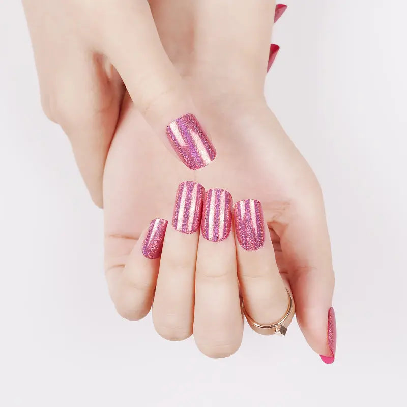 Red Gel Laser Glitter Gel Stickers — Semi-Cured Gel Nail Wraps