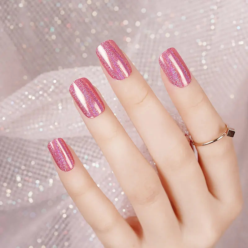 Red Gel Laser Glitter Gel Stickers — Semi-Cured Gel Nail Wraps