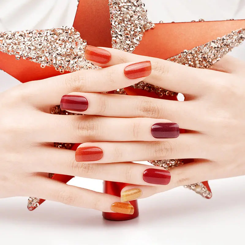 Red Glitter Colorful Designs — Semi-Cured Gel Nail Wraps
