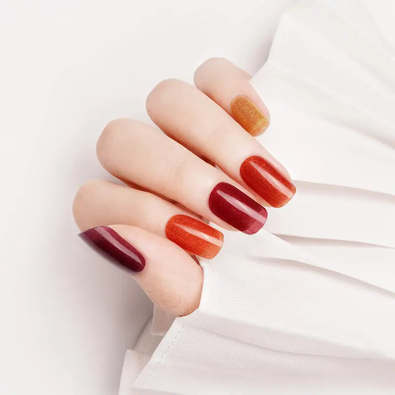 Red Glitter Colorful Designs — Semi-Cured Gel Nail Wraps