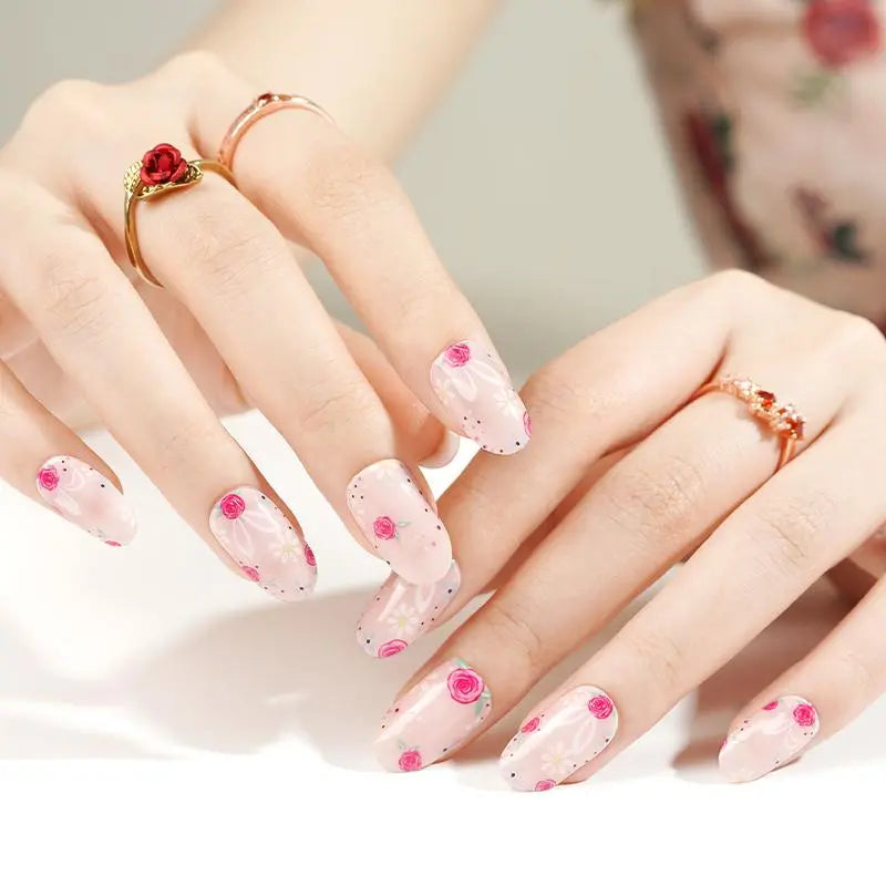 Rose And Rabbit Art Designs Gel Stickers — Semi-Cured Gel Nail Wraps