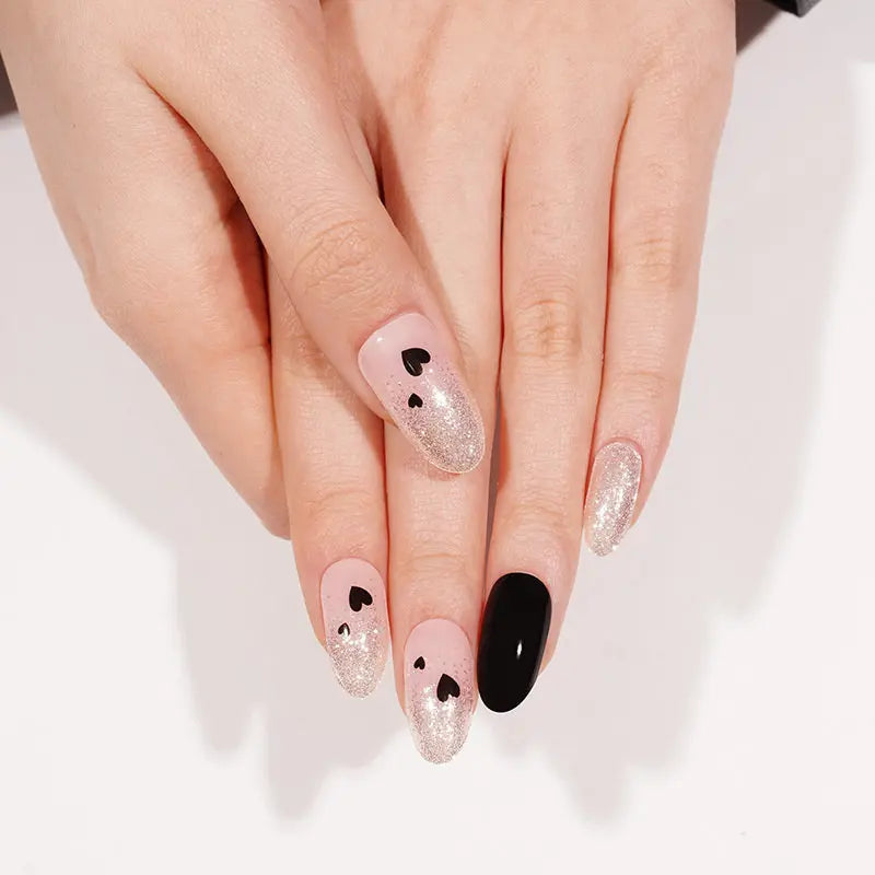 Stickers Glitter Heart Strips — Semi-Cured Gel Nail Wraps