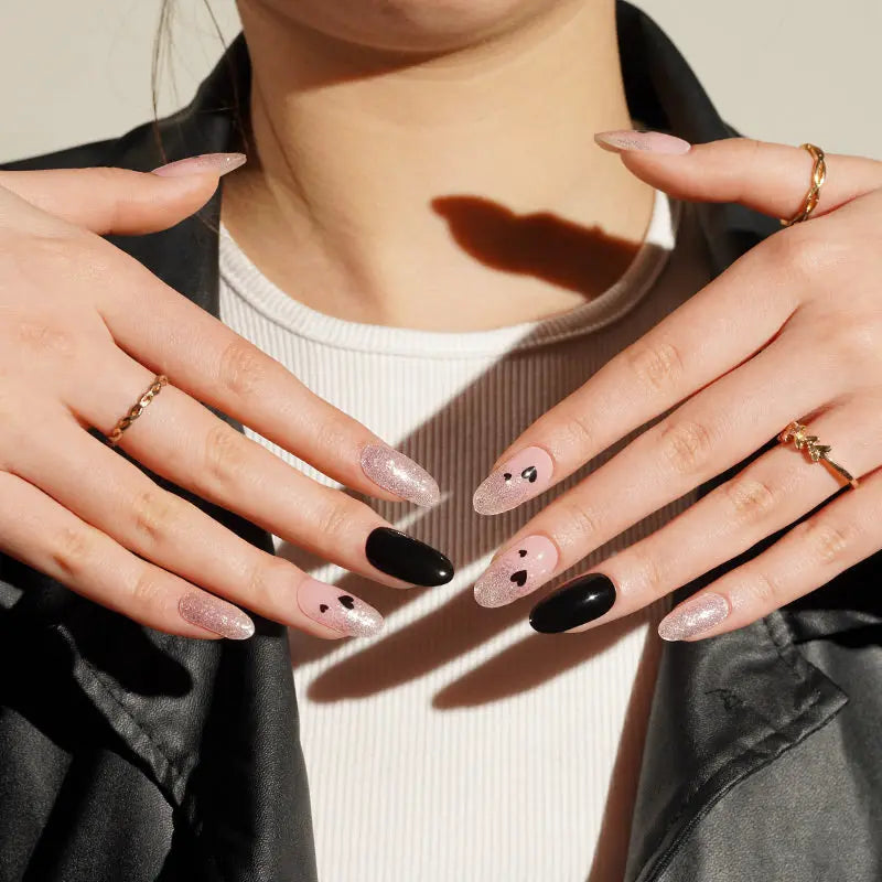 Stickers Glitter Heart Strips — Semi-Cured Gel Nail Wraps