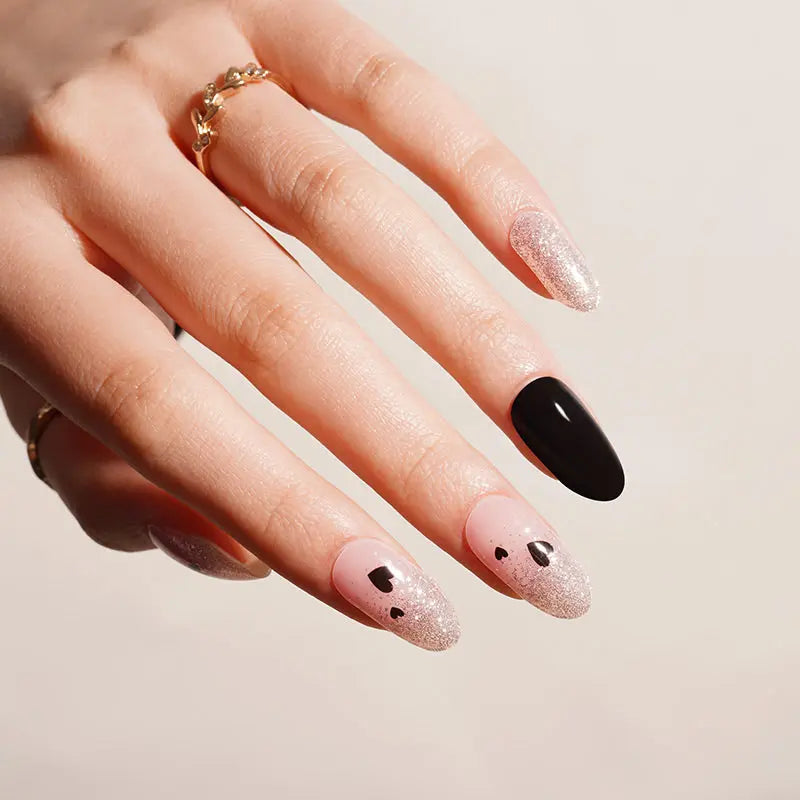 Stickers Glitter Heart Strips — Semi-Cured Gel Nail Wraps
