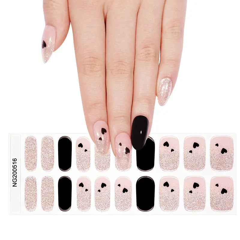 Stickers Glitter Heart Strips — Semi-Cured Gel Nail Wraps