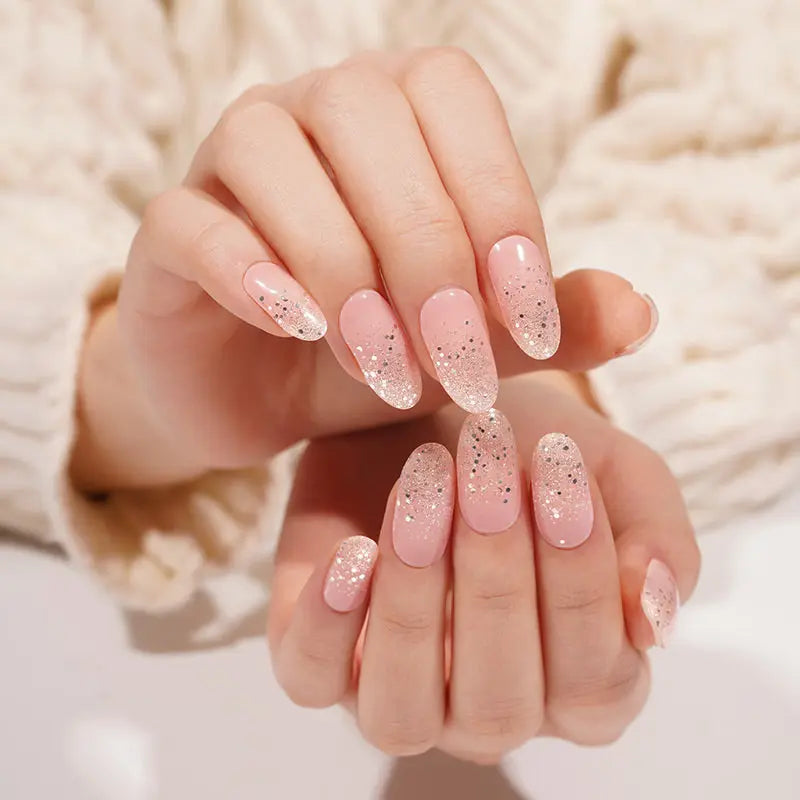 Stickers Pinnk Diamond Glitter Strips — Semi-Cured Gel Nail Wraps