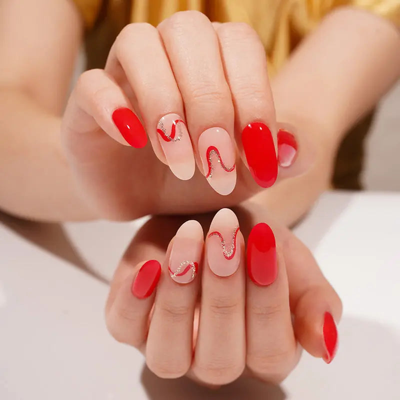 Stickers Red Ribbon Strips — Semi-Cured Gel Nail Wraps