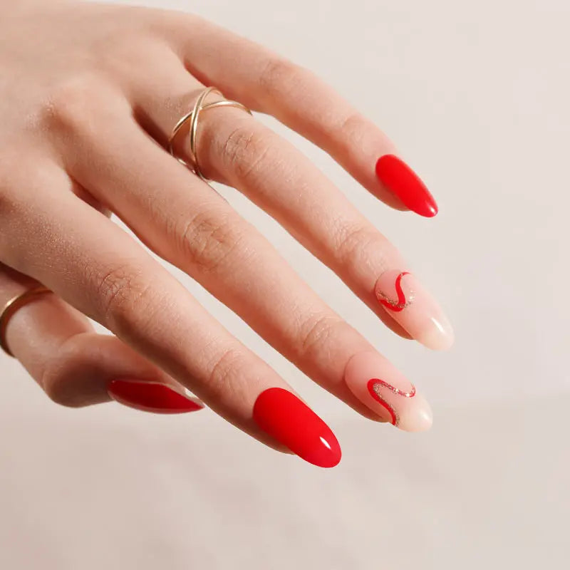 Stickers Red Ribbon Strips — Semi-Cured Gel Nail Wraps
