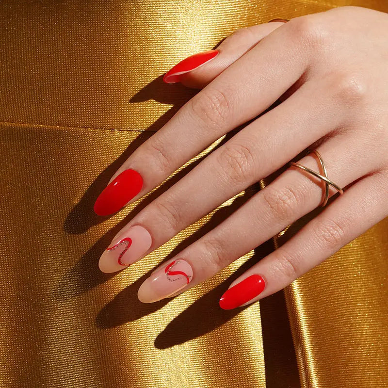 Stickers Red Ribbon Strips — Semi-Cured Gel Nail Wraps