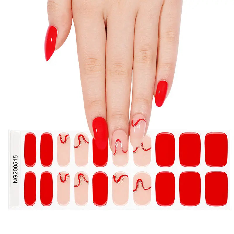 Stickers Red Ribbon Strips — Semi-Cured Gel Nail Wraps