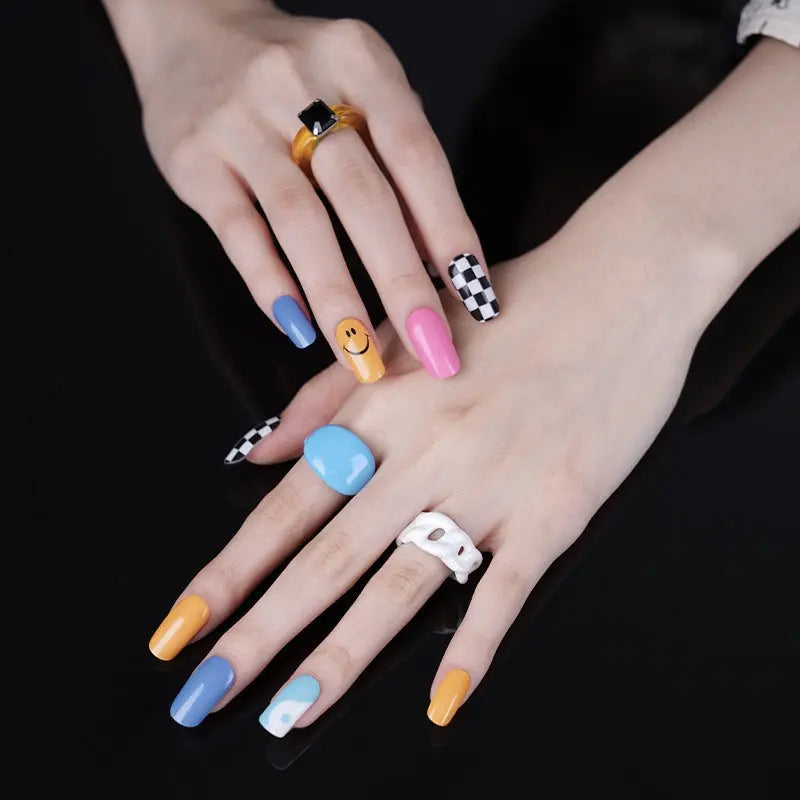 Smiley And Squares — Semi-Cured Gel Nail Wraps