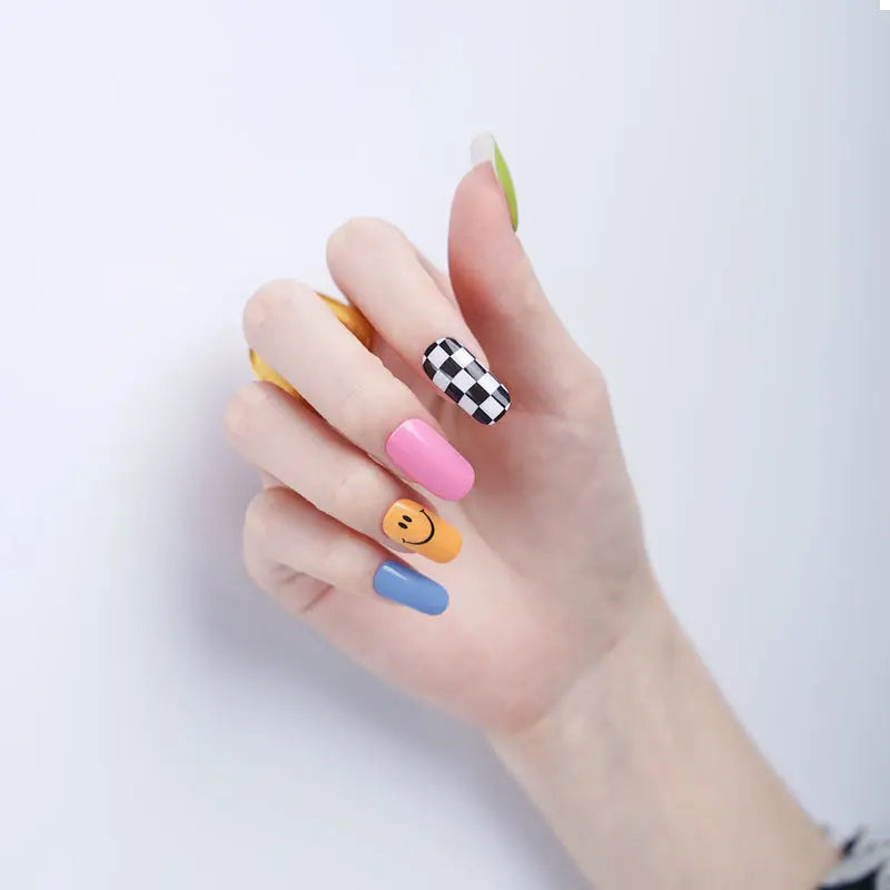 Smiley And Squares — Semi-Cured Gel Nail Wraps