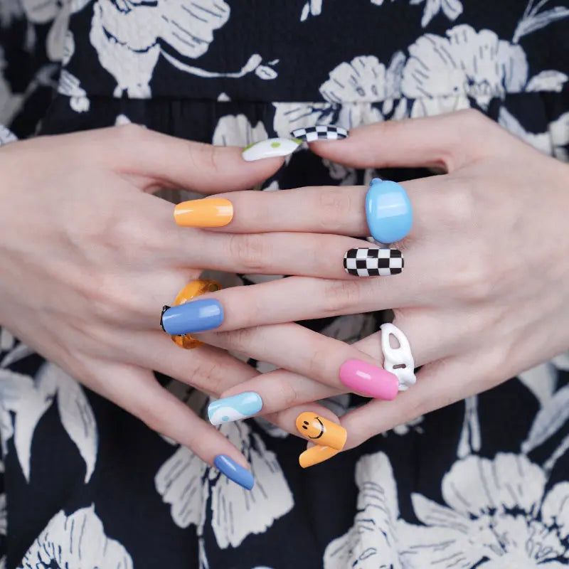Smiley And Squares — Semi-Cured Gel Nail Wraps