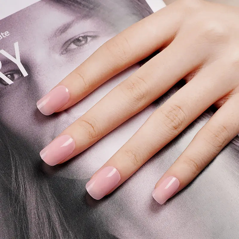 Semi-Transparent Nude Pink Gel Stickers Artificial Fingernails — Semi-Cured Gel Nail Wraps
