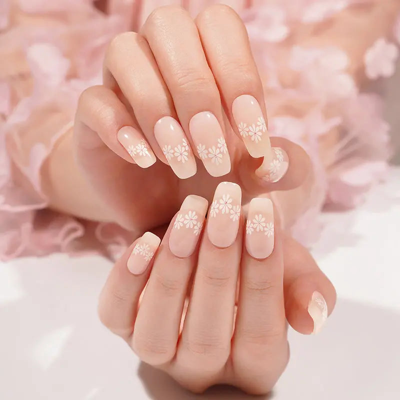 Sheer Base With White Floral Design – & Service Available — Semi-Cured Gel Nail Wraps