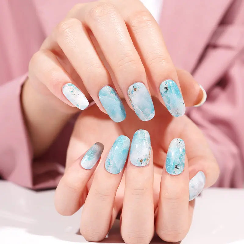 Shimmer Stickers Aqua Seafoam Gel — Semi-Cured Gel Nail Wraps