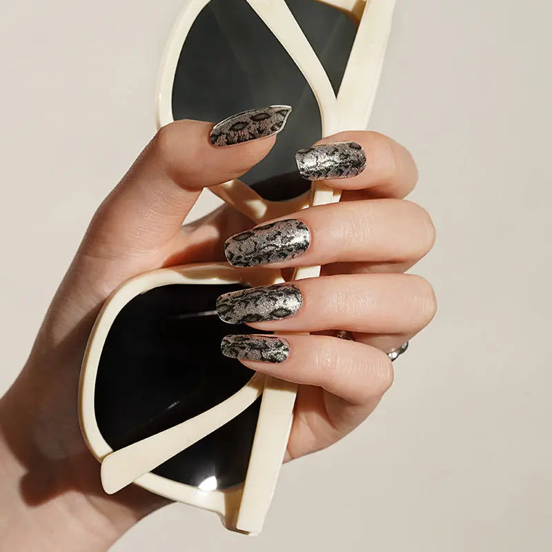 Snake Skin Textured Glitter Gel Strips — Semi-Cured Gel Nail Wraps