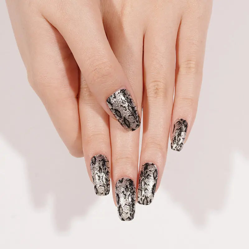 Snake Skin Textured Glitter Gel Strips — Semi-Cured Gel Nail Wraps