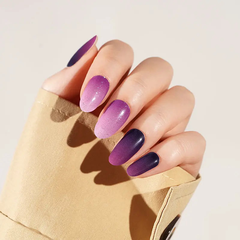 Sparkling Purple Gradient Gel Stickers Glitter Ombre — Semi-Cured Gel Nail Wraps