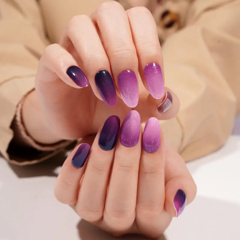 Sparkling Purple Gradient Gel Stickers Glitter Ombre — Semi-Cured Gel Nail Wraps