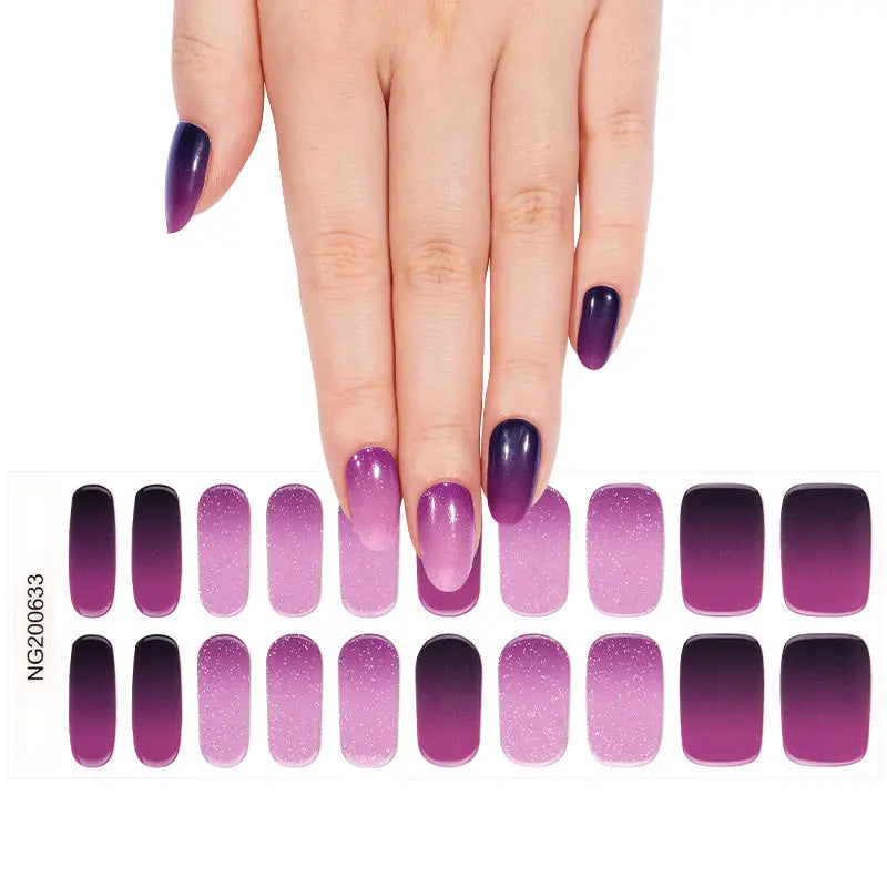 Sparkling Purple Gradient Gel Stickers Glitter Ombre — Semi-Cured Gel Nail Wraps