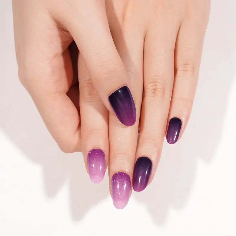 Sparkling Purple Gradient Gel Stickers Glitter Ombre — Semi-Cured Gel Nail Wraps