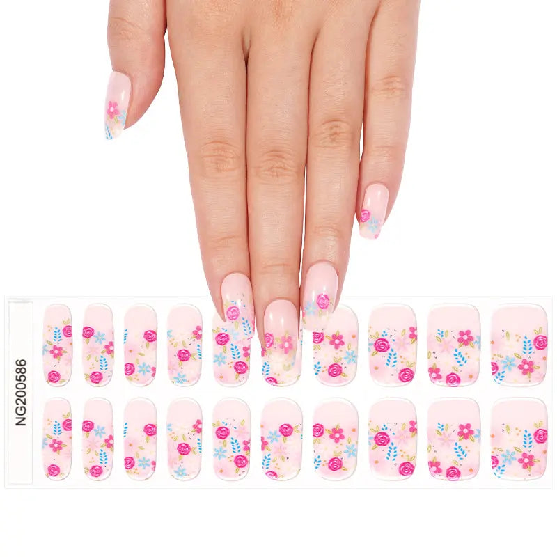Spring Floral Gel Stickers Pastel Blossom For Salons — Semi-Cured Gel Nail Wraps