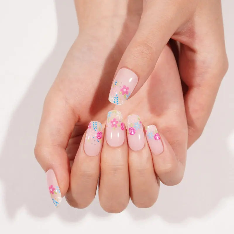 Spring Floral Gel Stickers Pastel Blossom For Salons — Semi-Cured Gel Nail Wraps