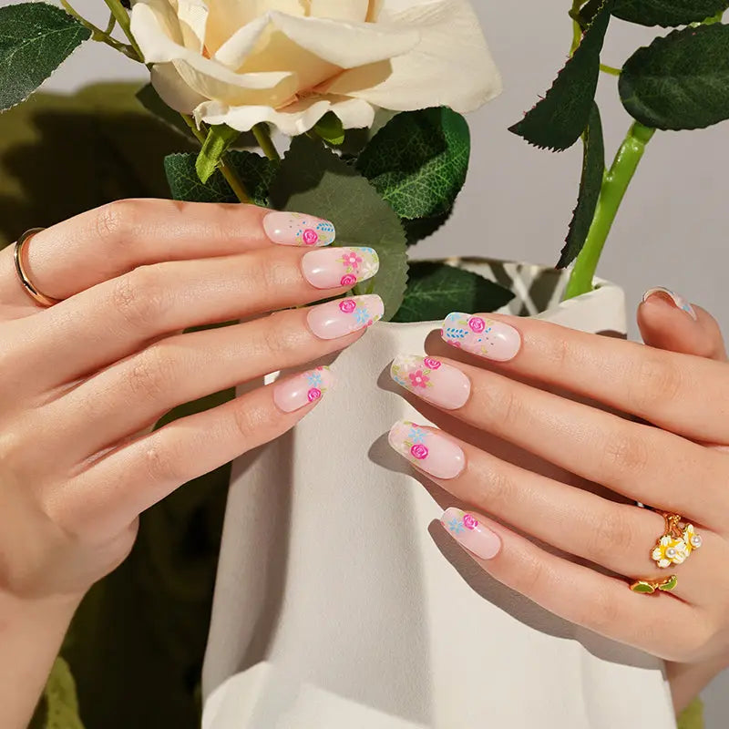 Spring Floral Gel Stickers Pastel Blossom For Salons — Semi-Cured Gel Nail Wraps