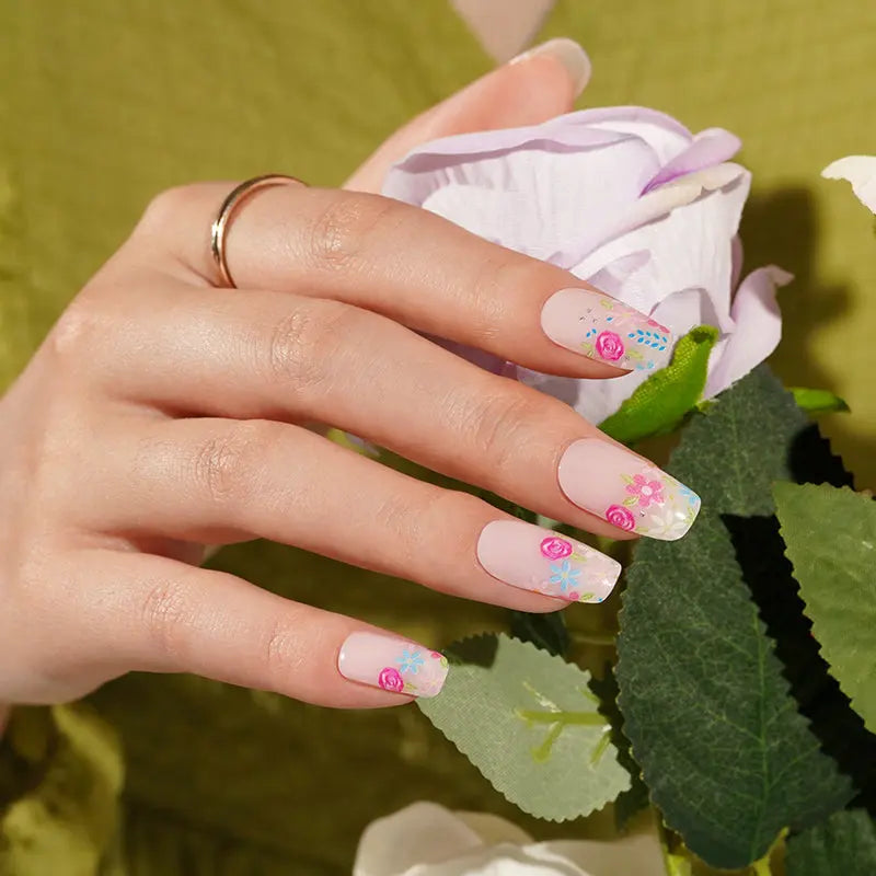 Spring Floral Gel Stickers Pastel Blossom For Salons — Semi-Cured Gel Nail Wraps