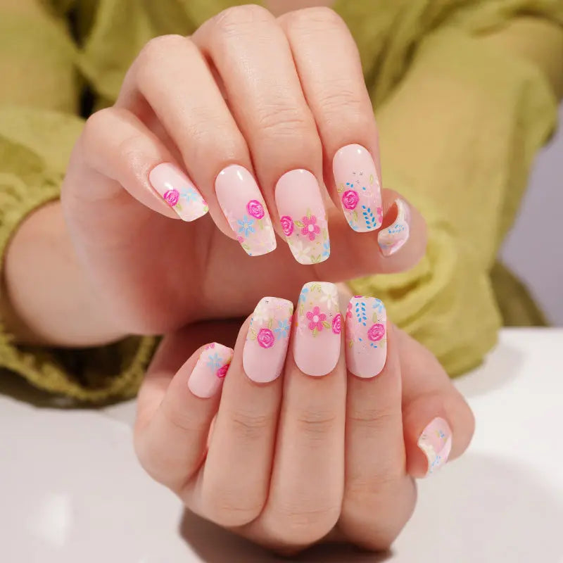 Spring Floral Gel Stickers Pastel Blossom For Salons — Semi-Cured Gel Nail Wraps