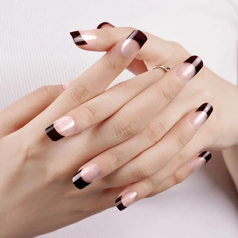 Stick On Black French Tips — Semi-Cured Gel Nail Wraps