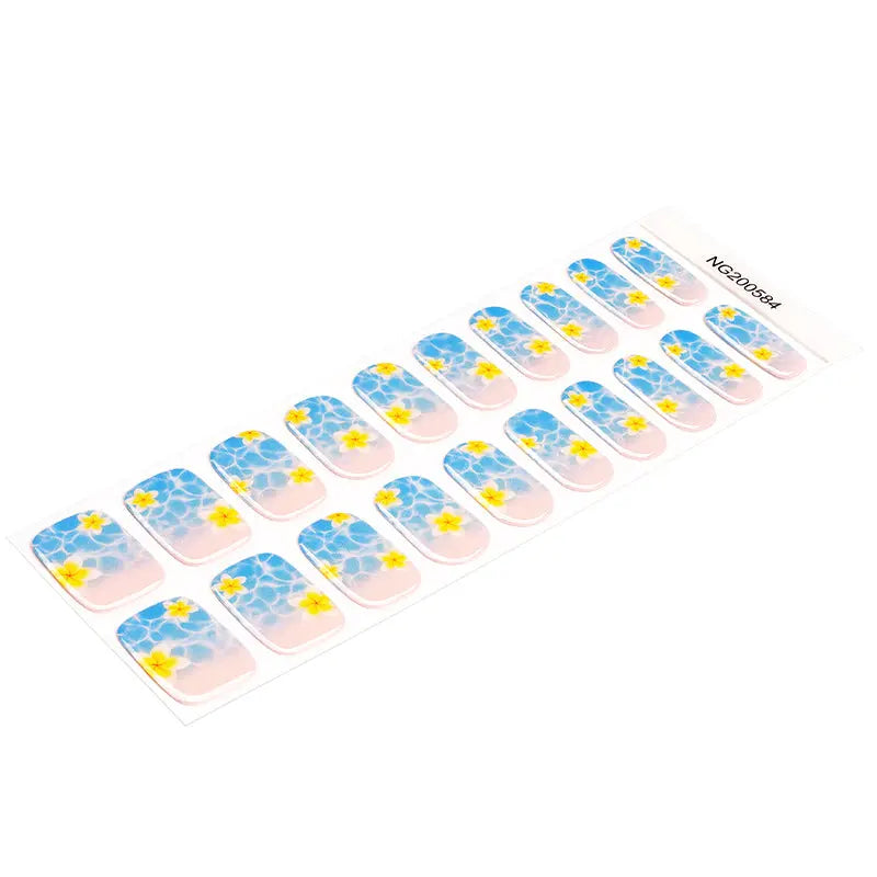 Tropical Floral Blue Water & Yellow Flower Summer — Semi-Cured Gel Nail Wraps
