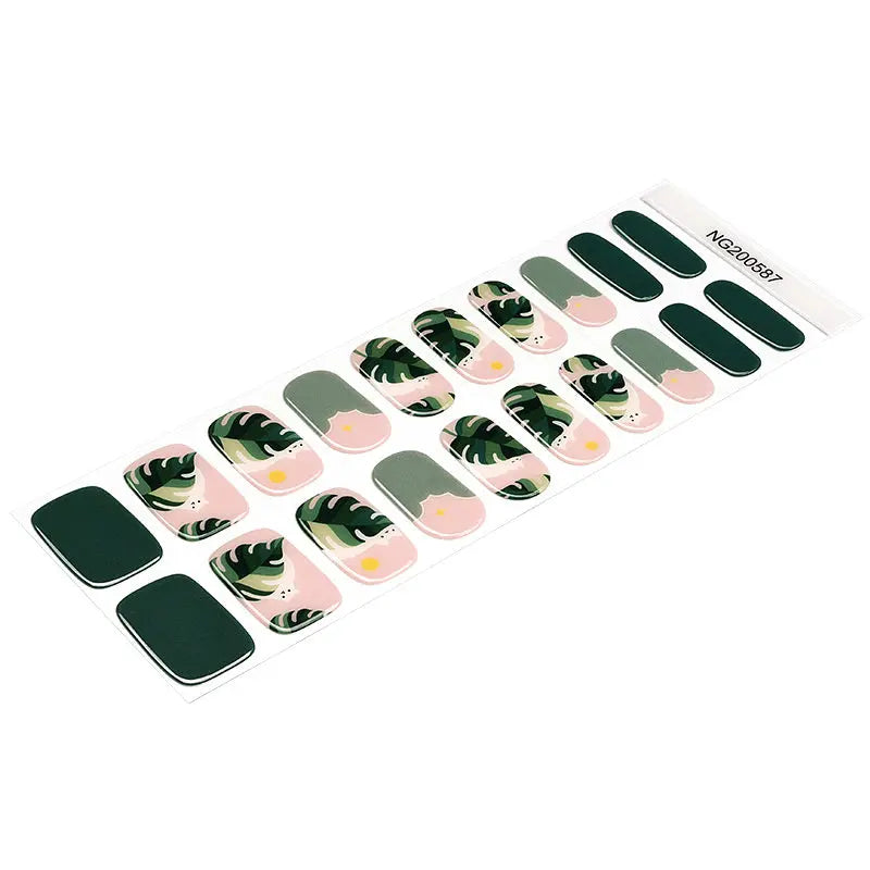 Tropical Leaves & White Cat Gel Stickers Cute & Chic For Summer — Semi-Cured Gel Nail Wraps