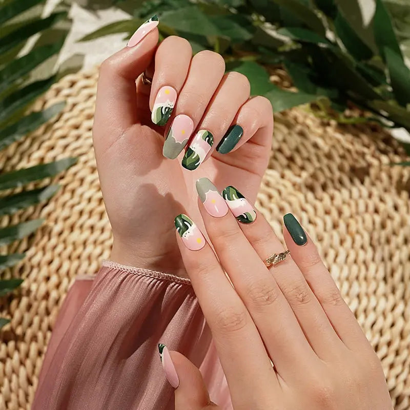 Tropical Leaves & White Cat Gel Stickers Cute & Chic For Summer — Semi-Cured Gel Nail Wraps