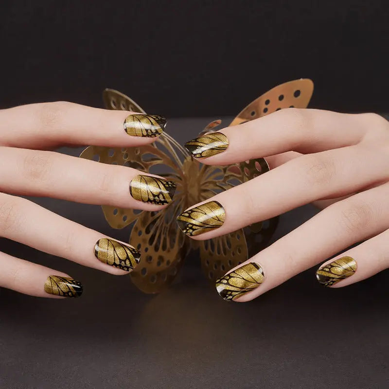 Uv Gel One-Stop Gel Sticker Shopping! Gold Butterfly Art — Semi-Cured Gel Nail Wraps