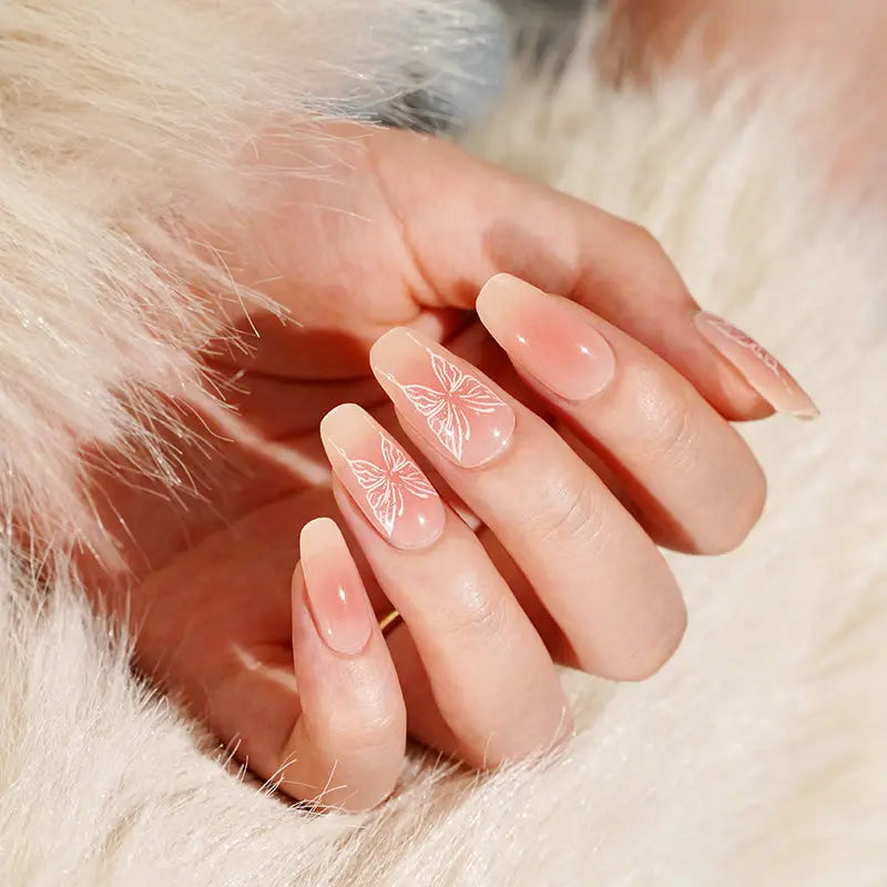 White Butterfly Blooming Strips — Semi-Cured Gel Nail Wraps
