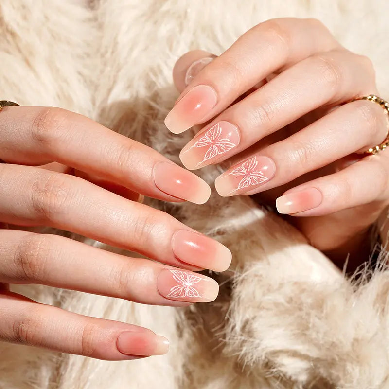 White Butterfly Blooming Strips — Semi-Cured Gel Nail Wraps