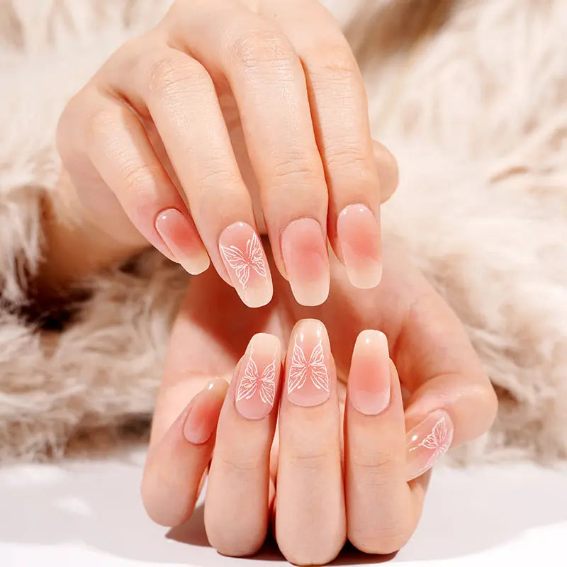 White Butterfly Blooming Strips — Semi-Cured Gel Nail Wraps